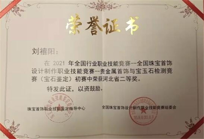 资源与工程技术学院宝石专业学生在全国技能鉴定大赛中获三等奖