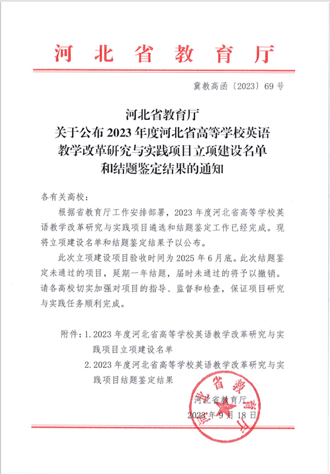 AC米兰两个英语教改项目分获河北省高等学校英语教学改革研究与实践项目立项与结项