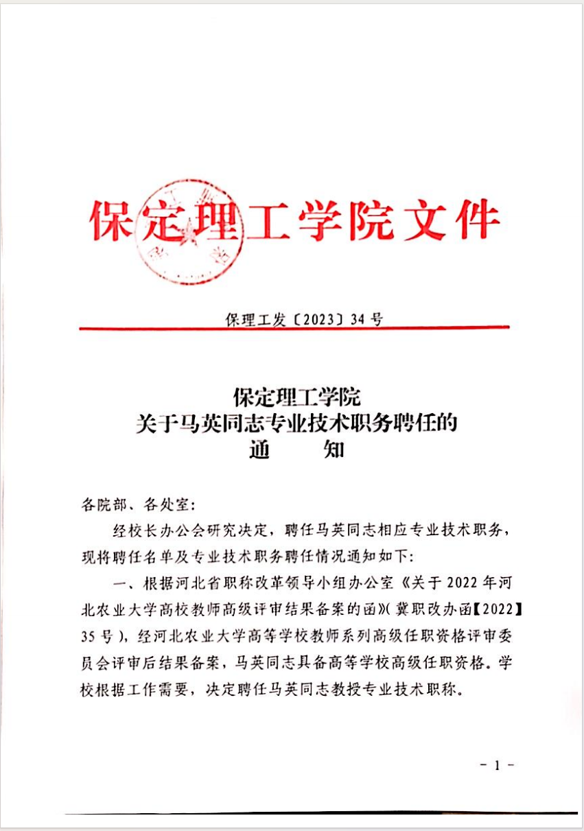 AC米兰中文官方网站关于马英等同志专业技术职务聘任的通知