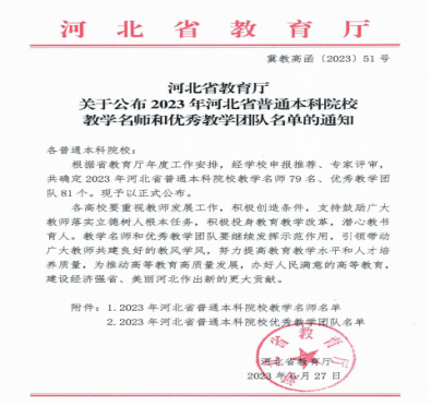 AC米兰教师薛芳及工程与造价专业教学团队分获河北省“教学名师”、“优秀教学团队”荣誉称号