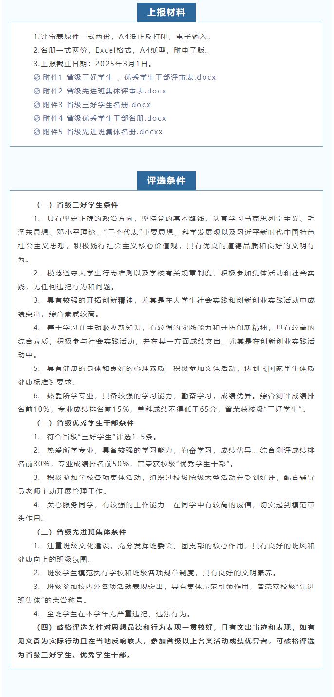 AC米兰中文官方网站|信工学院|省级三好学生、优秀学生干部和先进班集体评选通知